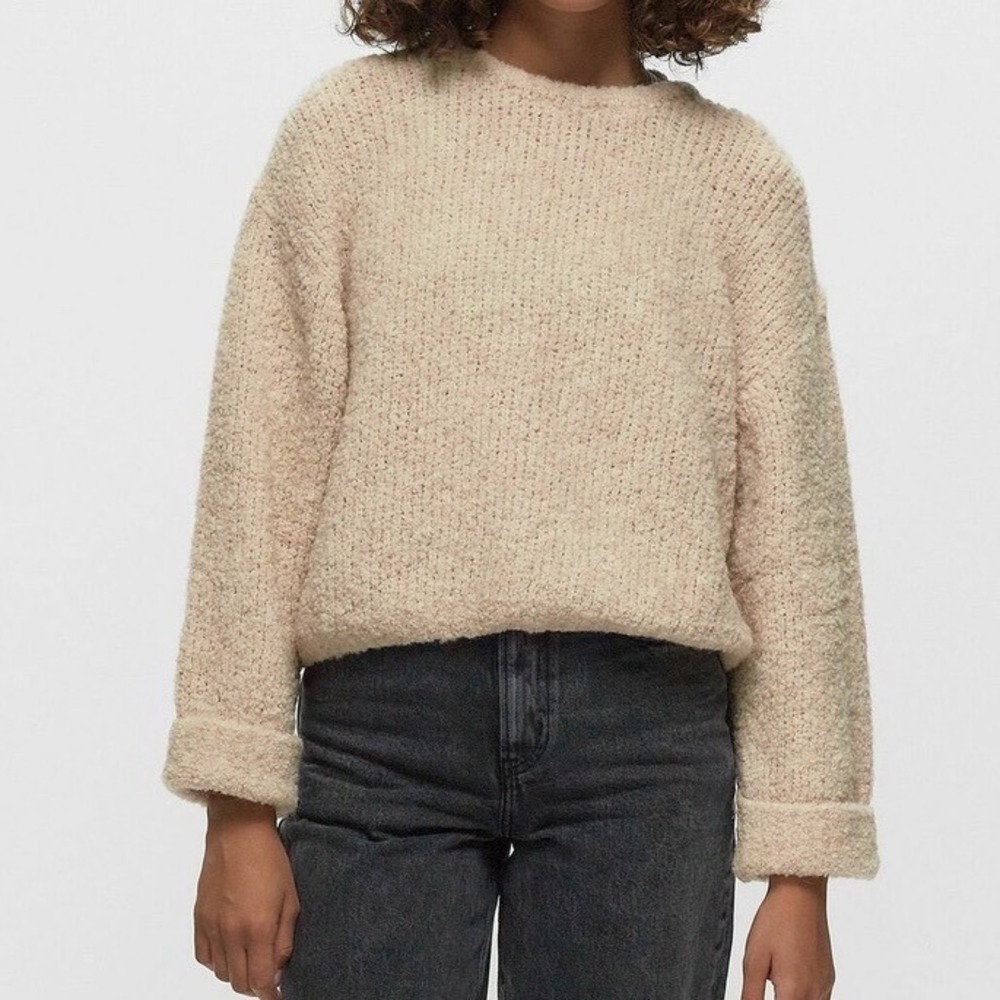 Umgee Popcorn Knit Sweater Oatmeal Beige Wool Blend Oversized Boho Pullover S nn